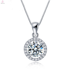 Round Clear Solid Silver CZ Crystal Stone Pendants Necklace